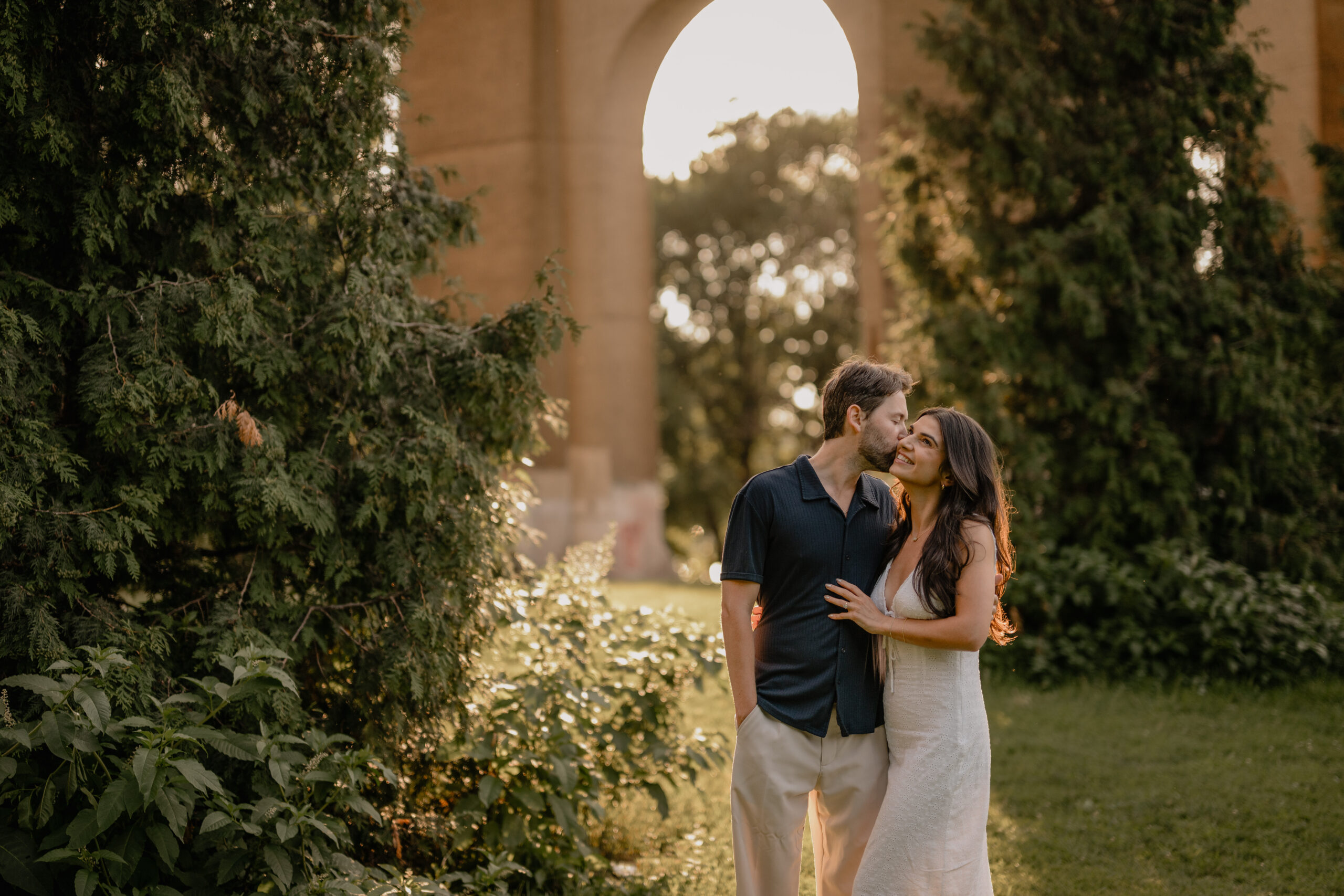 Couple's Romantic Engagement Session in Astoria Park.