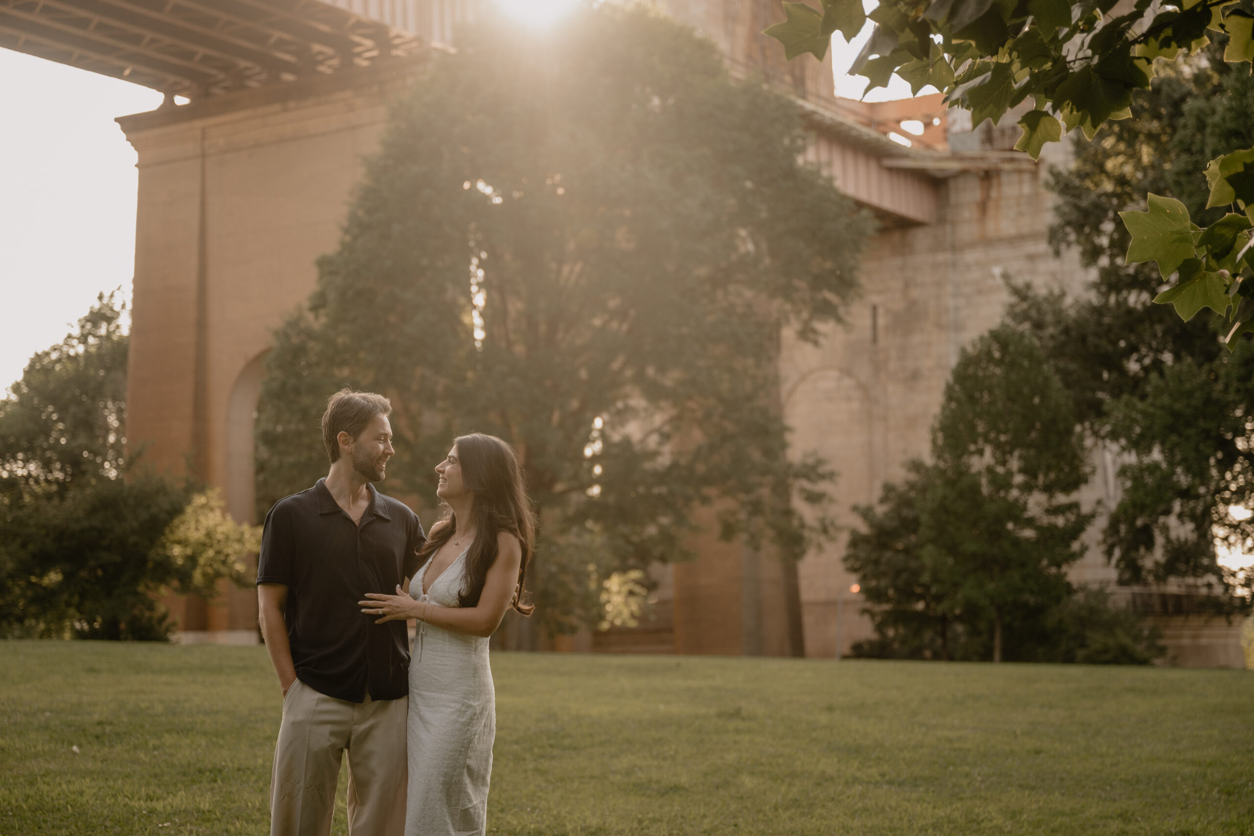 Couple's Romantic Engagement Session in Astoria Park.