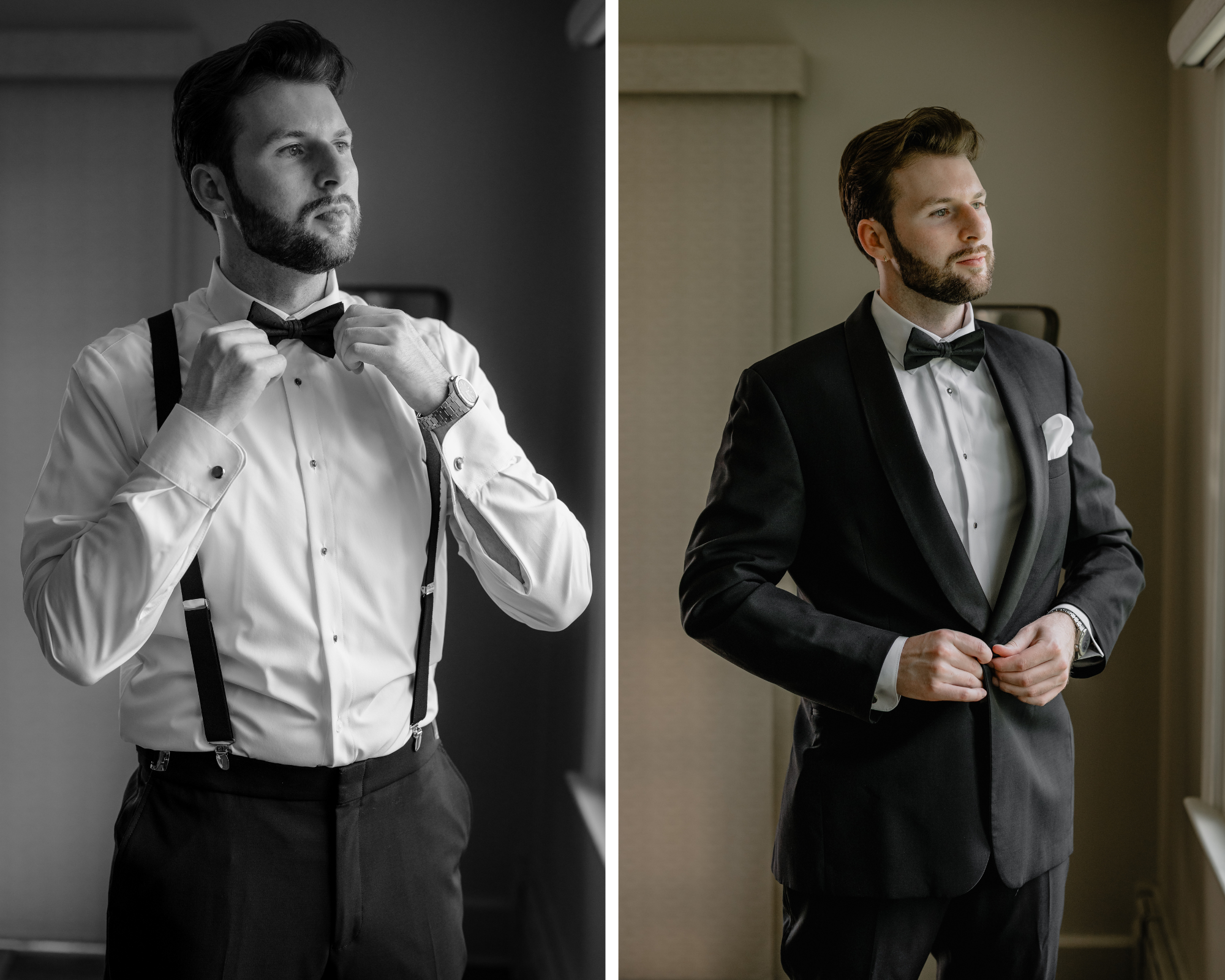 Groom's portrait before their Beautiful Wedding at Crossed Keys Estate.