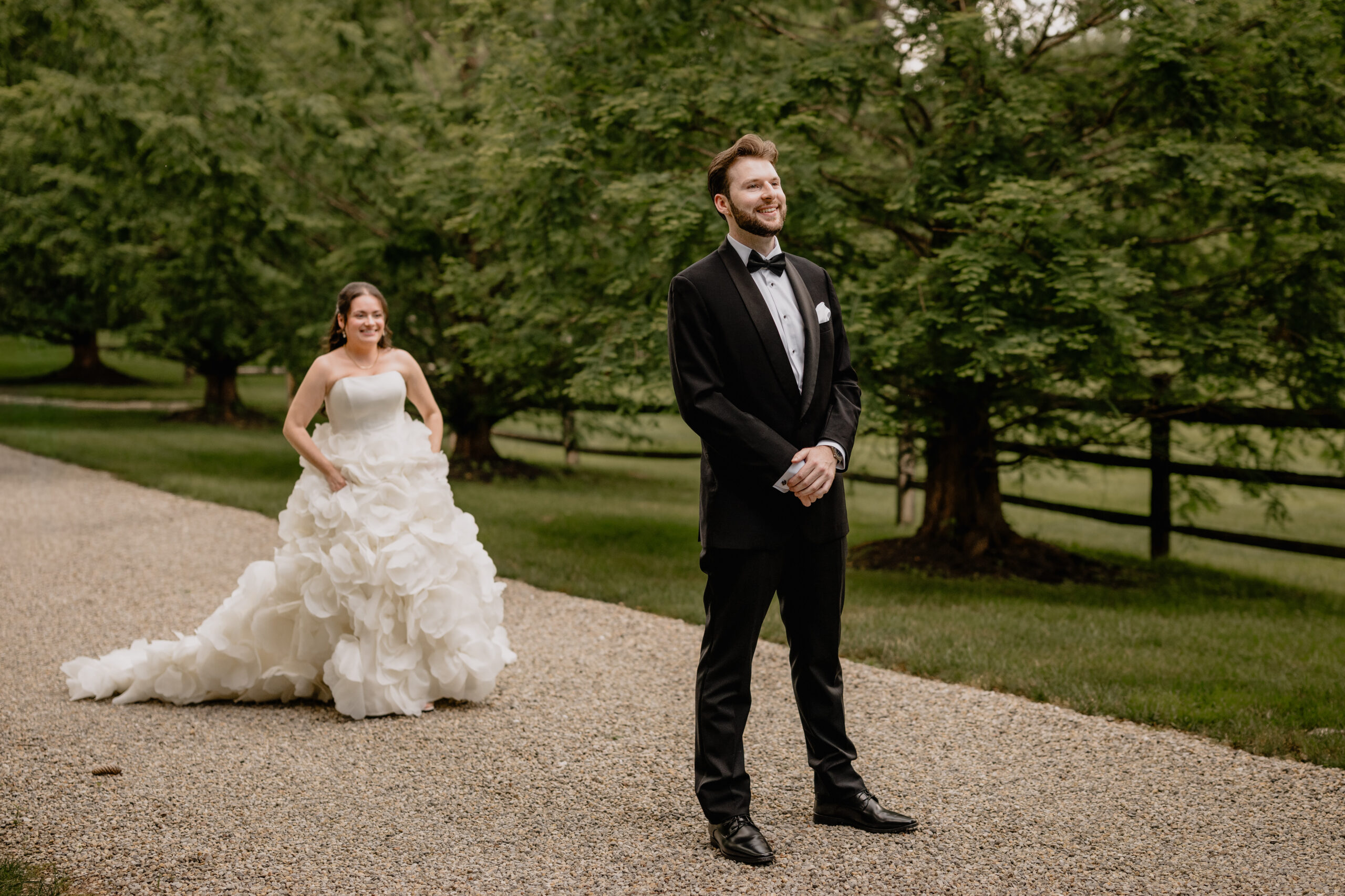Couple's first look before their Beautiful Wedding at Crossed Keys Estate.