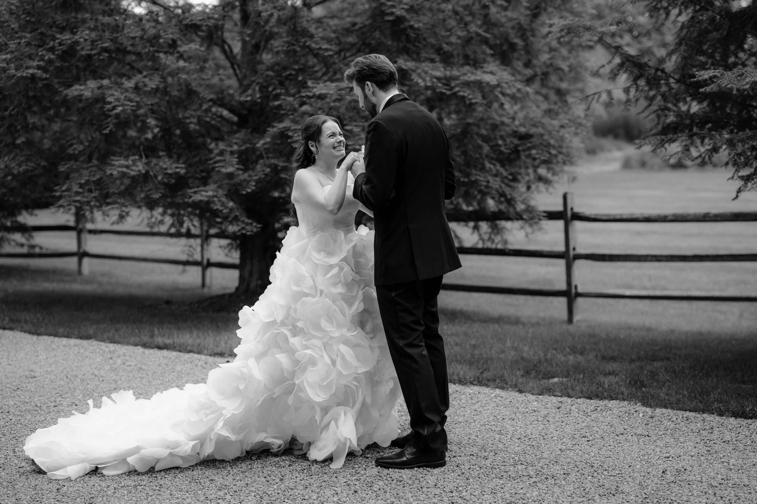 Couple's first look before their Beautiful Wedding at Crossed Keys Estate.