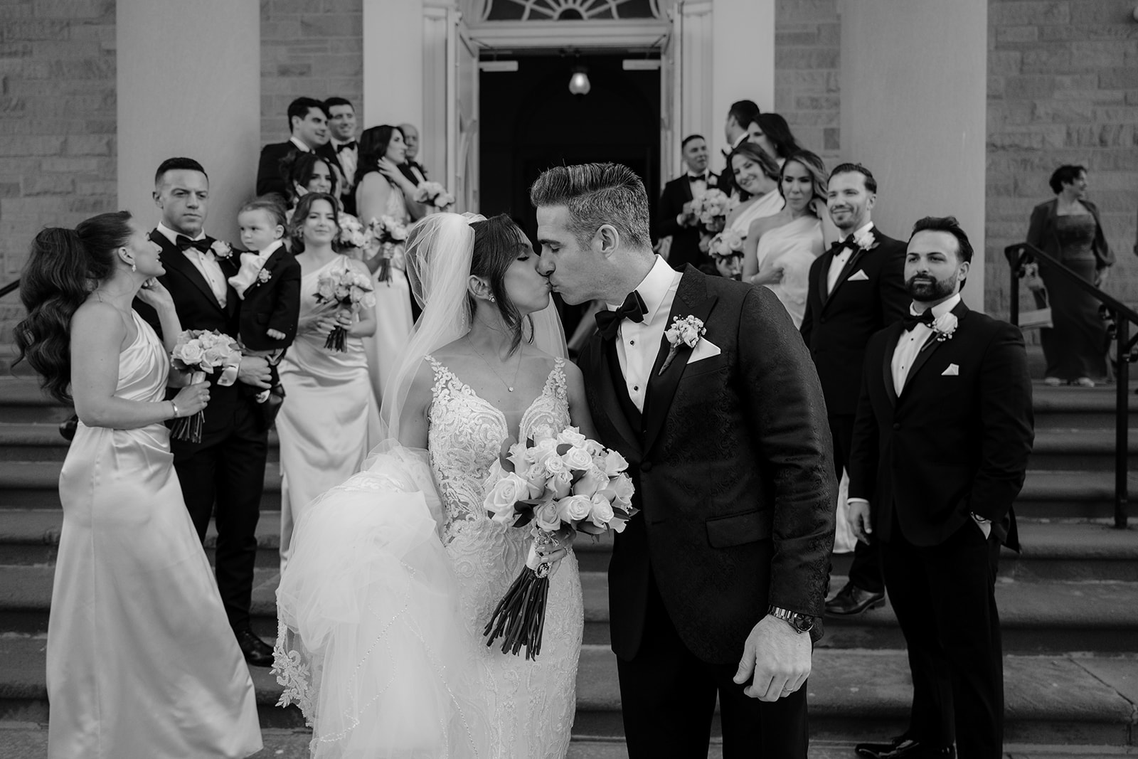 Couple in front of the church after their Wedding at Shadowbrook. 