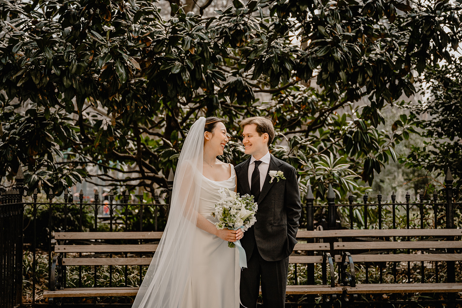 Couple by the park before their Wedding at Blackbarn.