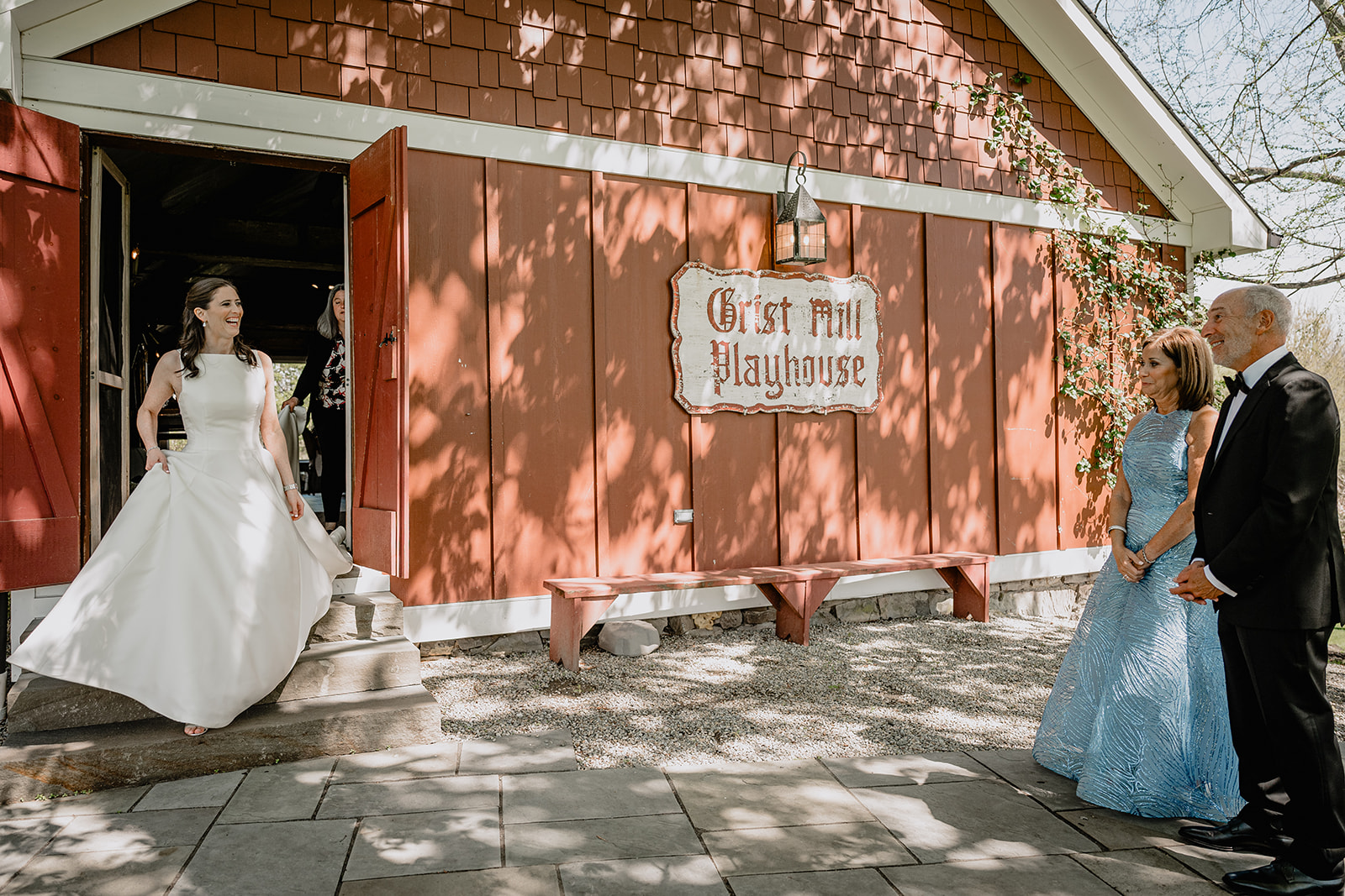Bride having first look with her parents before their beautiful wedding at Crossed Keys Estate.
