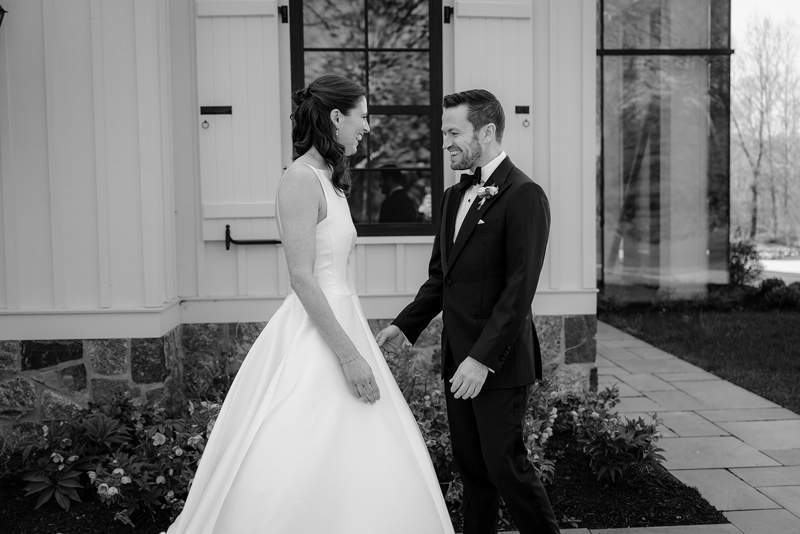 Couple's first look before their beautiful wedding at Crossed Keys Estate.