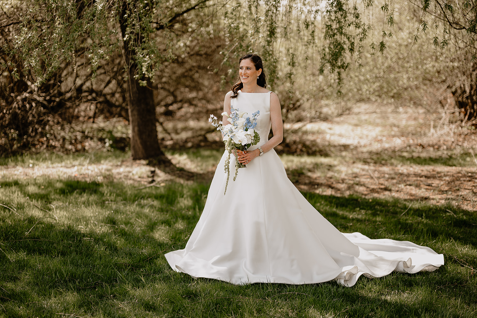 A stunning portrait of the bride before their beautiful wedding at Crossed Keys Estate.