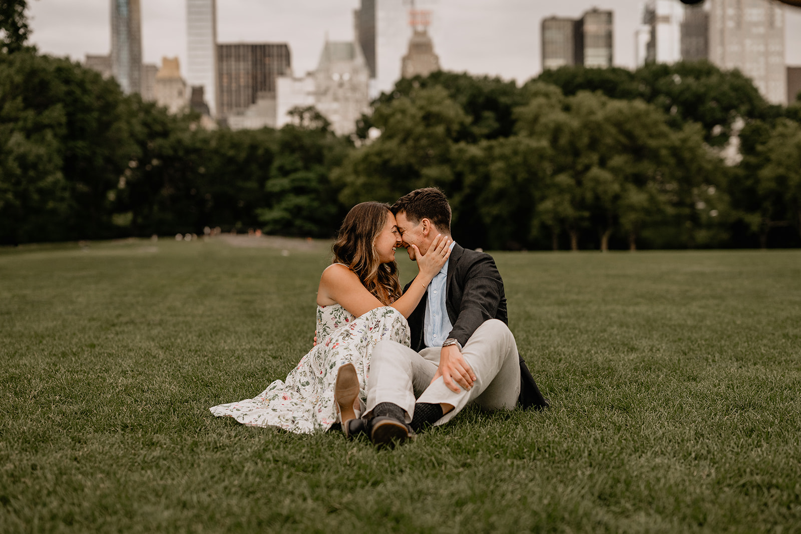 Couple with a beautiful greenery during Engagement Session in Central Park.