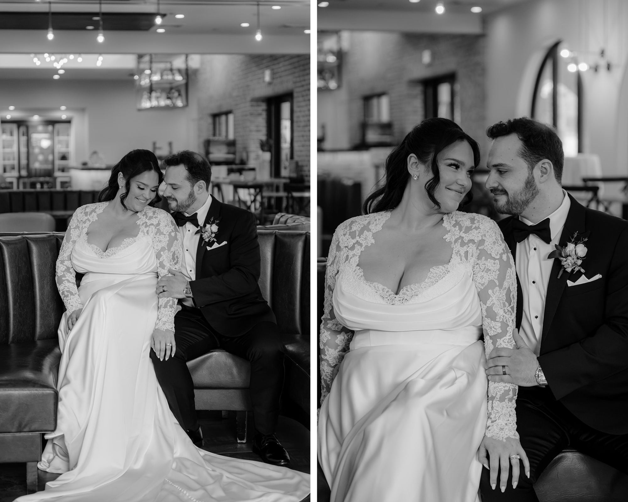 Couple sitting in a couch before their Beautiful Wedding at Perona Farms Refinery