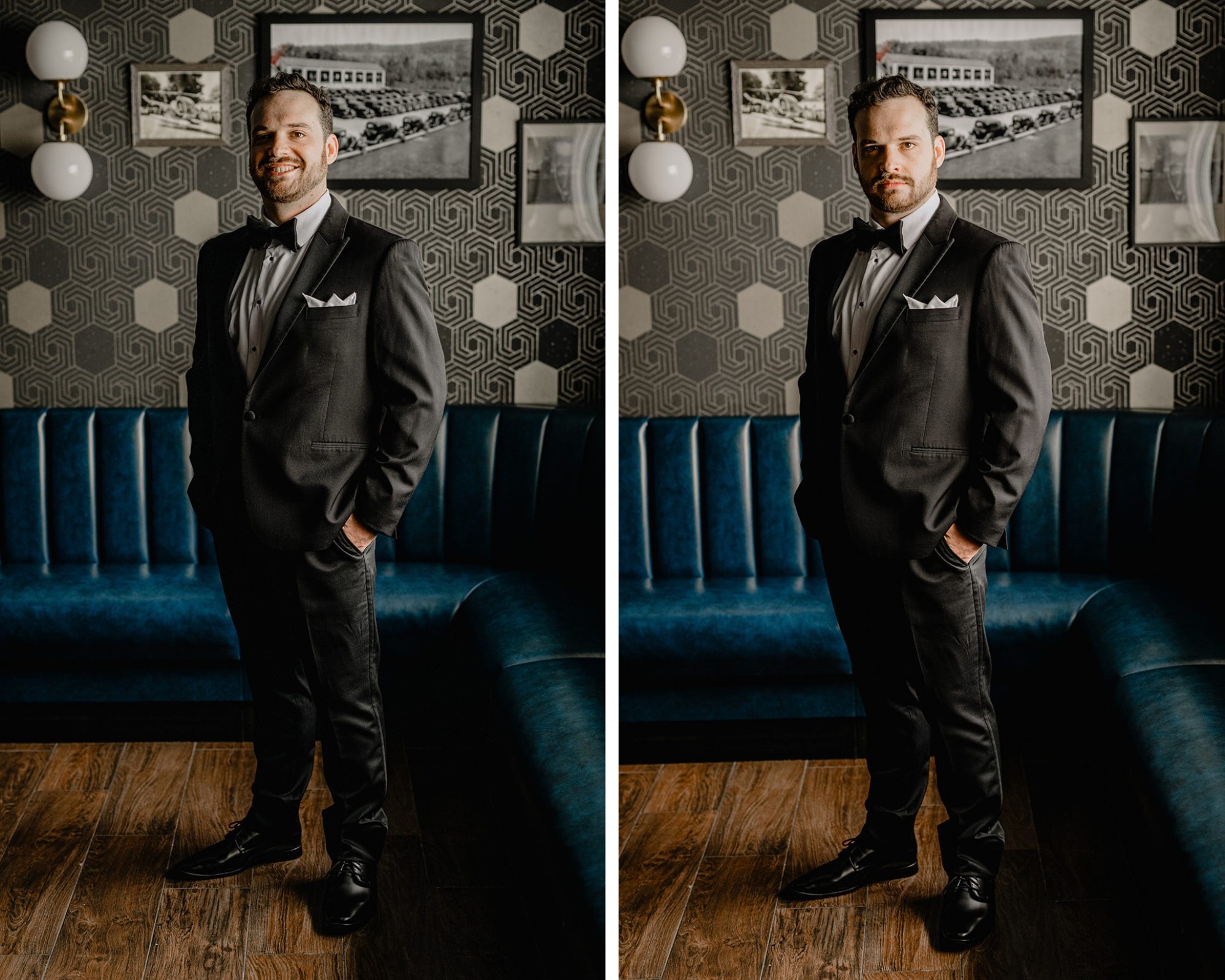 Groom portraits before their Beautiful Wedding at Perona Farms Refinery