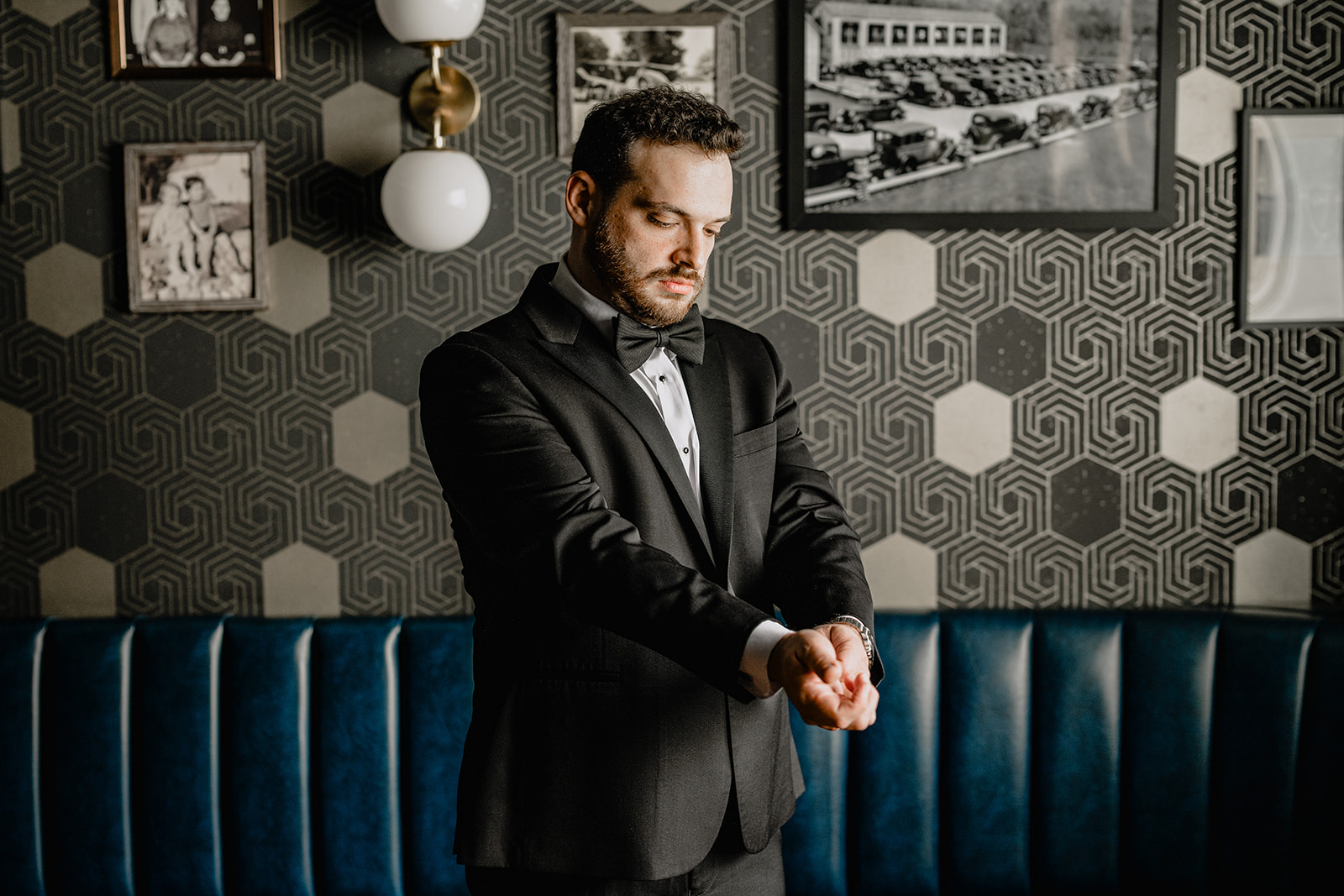 Groom getting ready before their Beautiful Wedding at Perona Farms Refinery